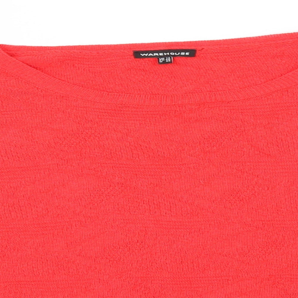 Warehouse Womens Red Round Neck Argyle/Diamond Cotton Pullover Jumper Size 12