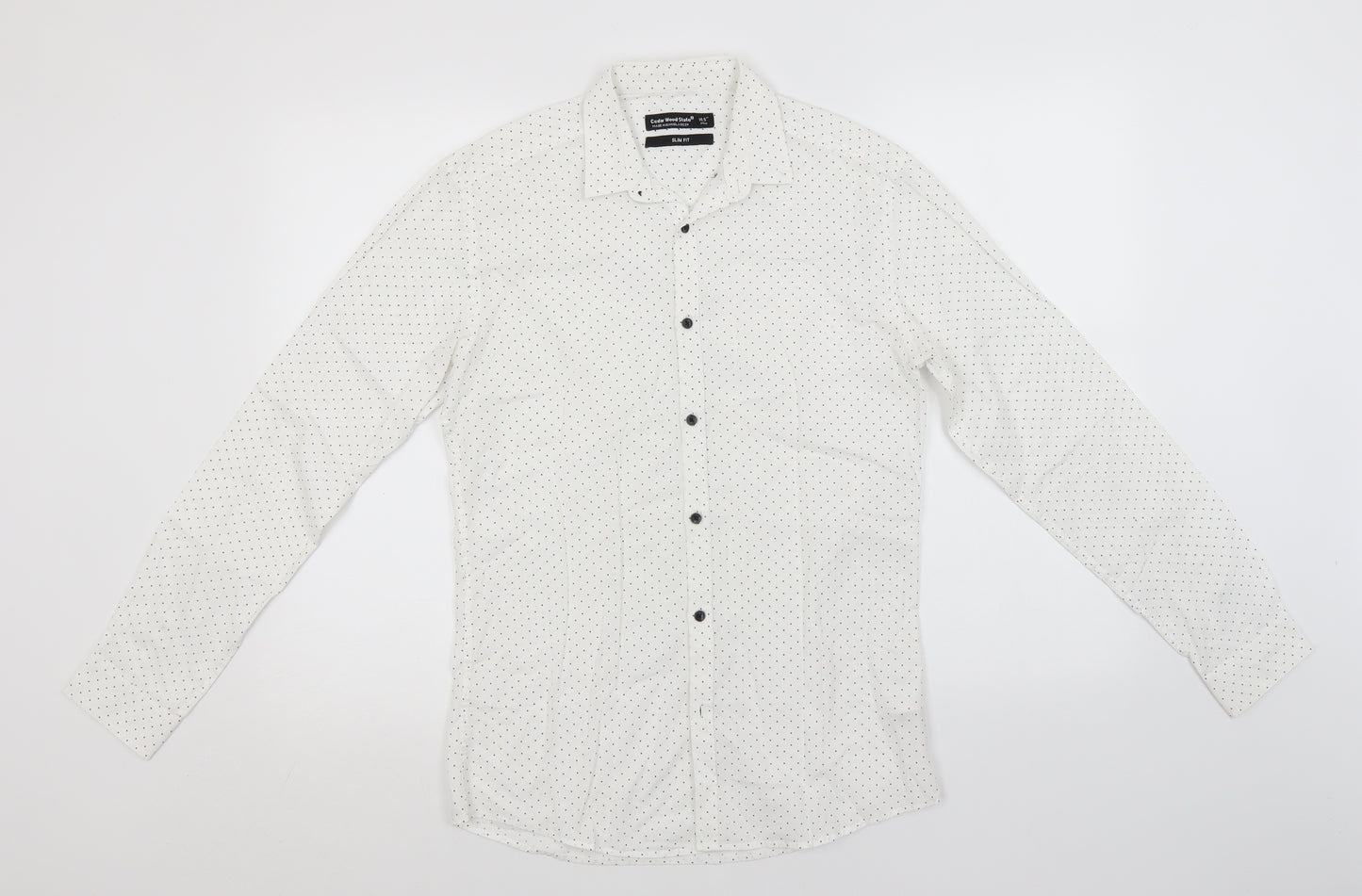 Cedar Wood State Mens White Polka Dot   Button-Up Size 14.5 Collared