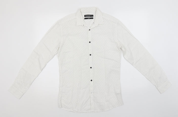 Cedar Wood State Mens White Polka Dot   Button-Up Size 14.5 Collared