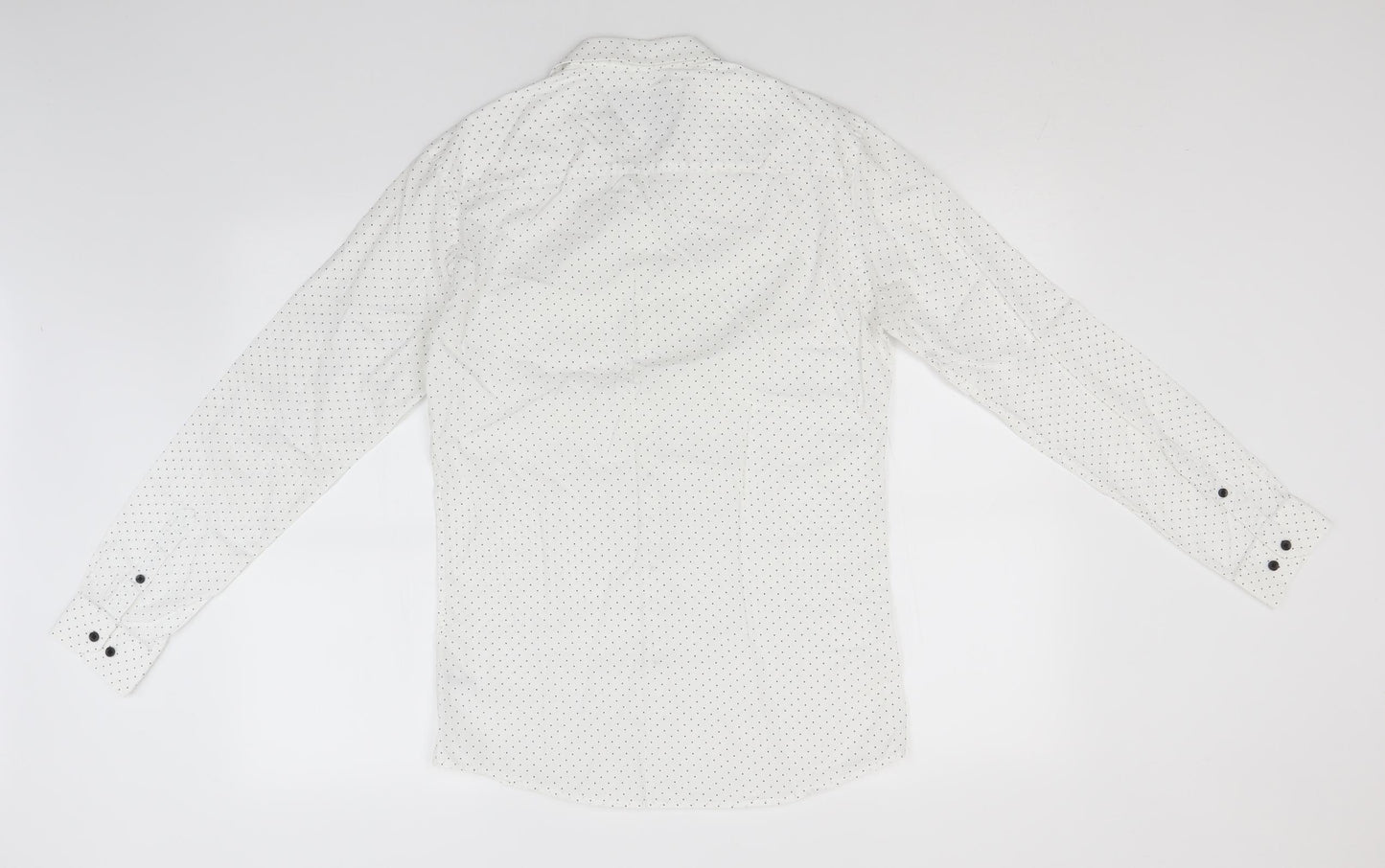 Cedar Wood State Mens White Polka Dot   Button-Up Size 14.5 Collared