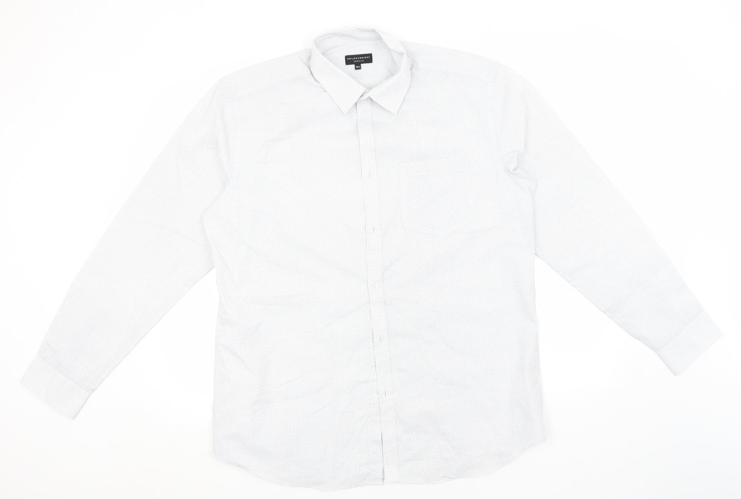 Taylor & Wright Mens White Geometric Polyester  Dress Shirt Size 16.5 Collared