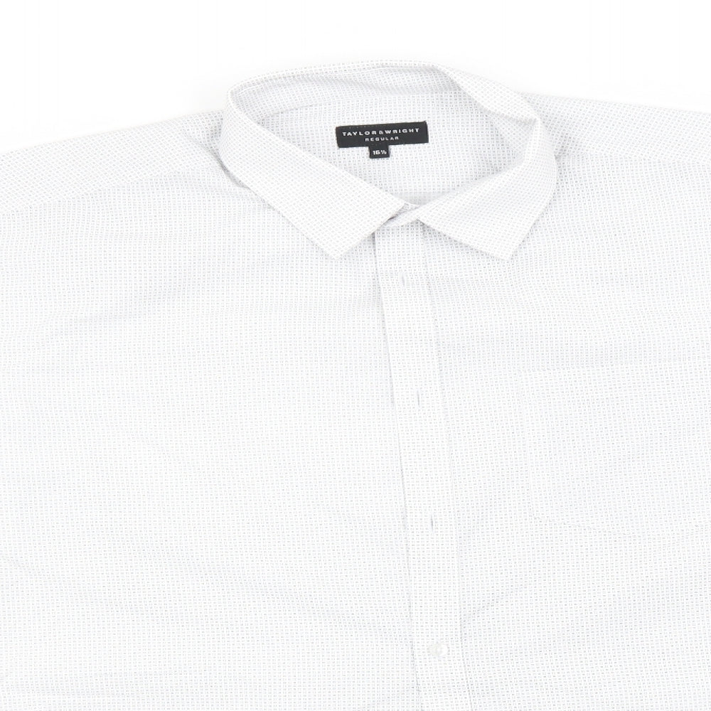 Taylor & Wright Mens White Geometric Polyester  Dress Shirt Size 16.5 Collared