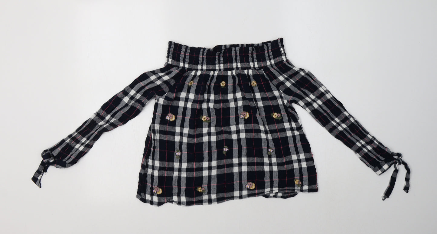 New Look Womens Blue Check Viscose Basic Blouse Size 10 Off the Shoulder