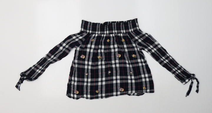 New Look Womens Blue Check Viscose Basic Blouse Size 10 Off the Shoulder