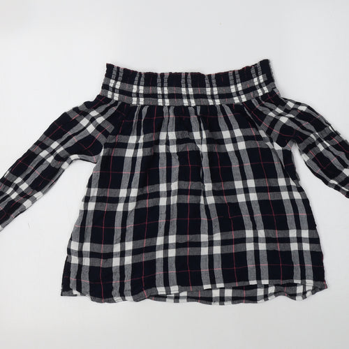 New Look Womens Blue Check Viscose Basic Blouse Size 10 Off the Shoulder