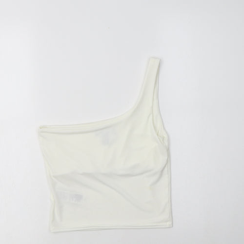 New Look Womens White  Polyester Cropped Tank Size 10 One Shoulder
