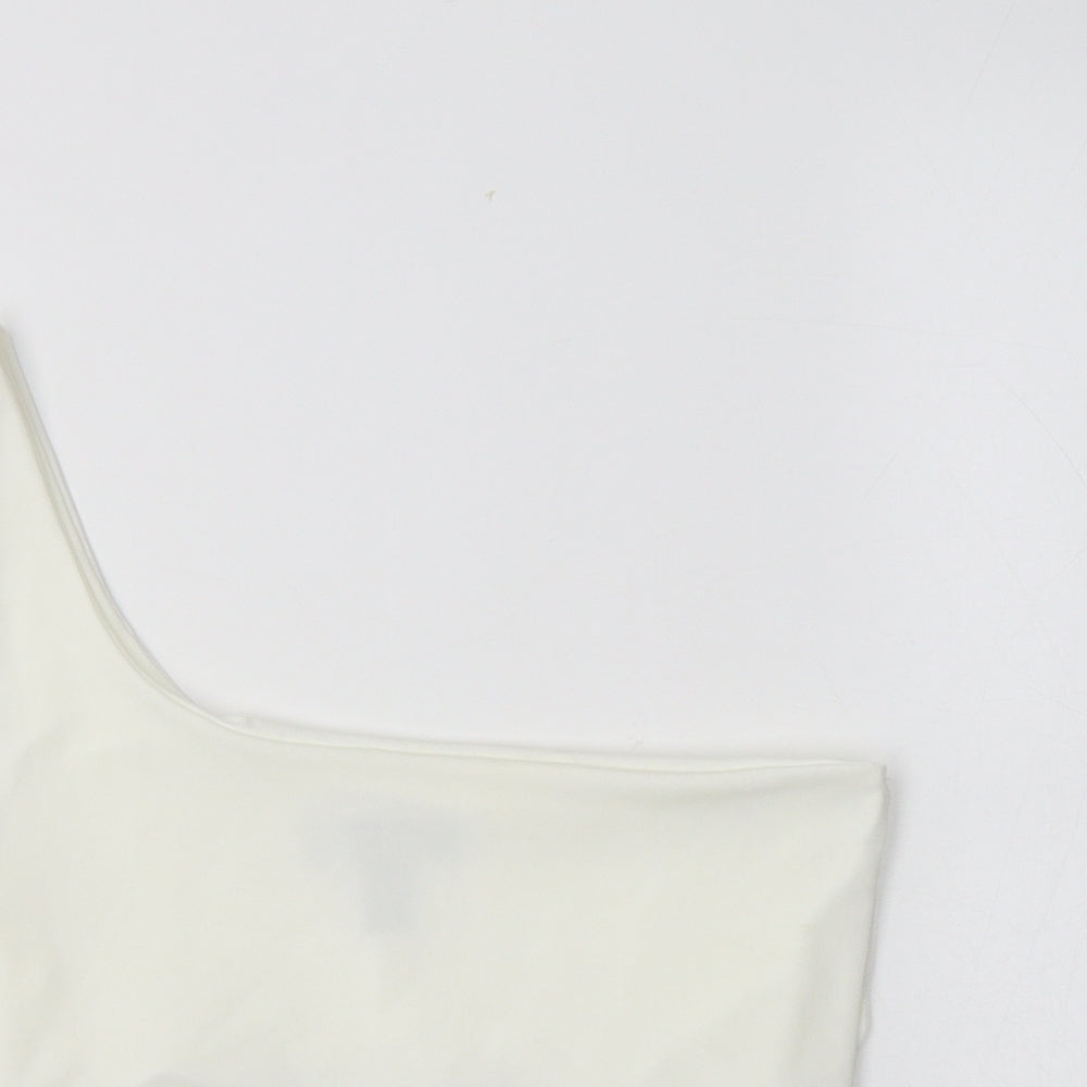 New Look Womens White  Polyester Cropped Tank Size 10 One Shoulder