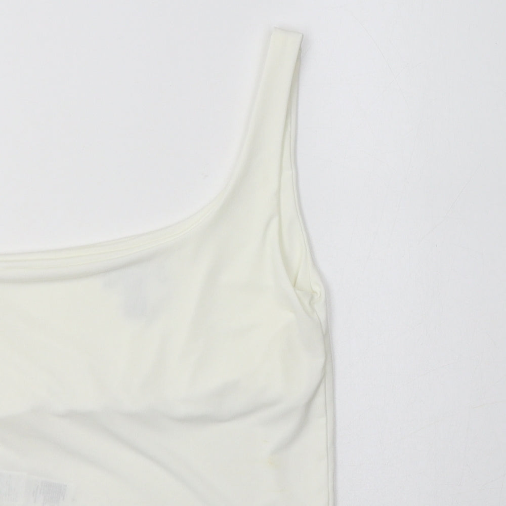 New Look Womens White  Polyester Cropped Tank Size 10 One Shoulder
