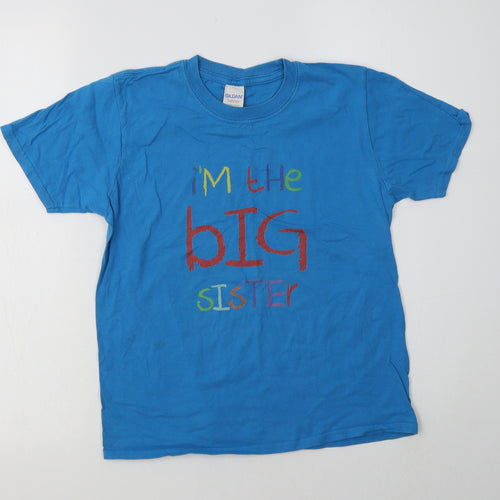 Gildan Girls Blue  Cotton Basic Polo Size 12-13 Years Crew Neck  - Big Sister