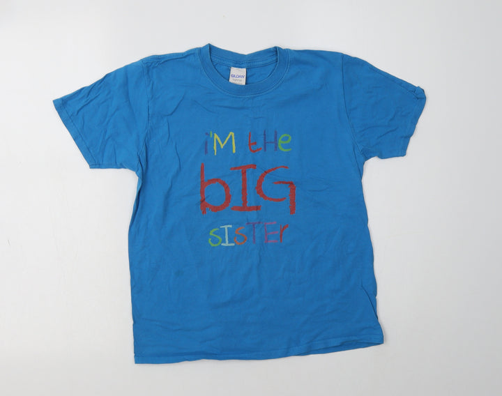Gildan Girls Blue Cotton Basic Polo Size 12-13 Years Crew Neck - Big Sister