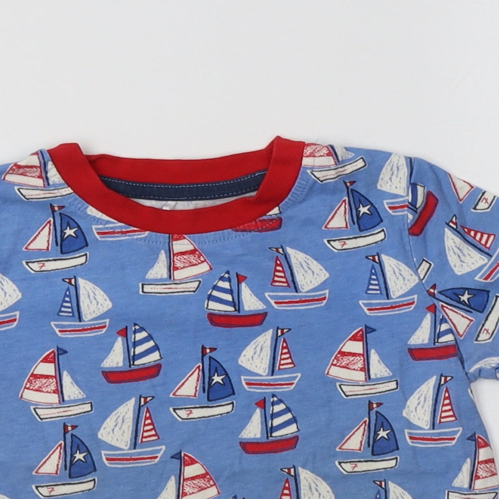 George Boys Blue  Cotton Basic T-Shirt Size 2-3 Years Crew Neck  - Boat Print