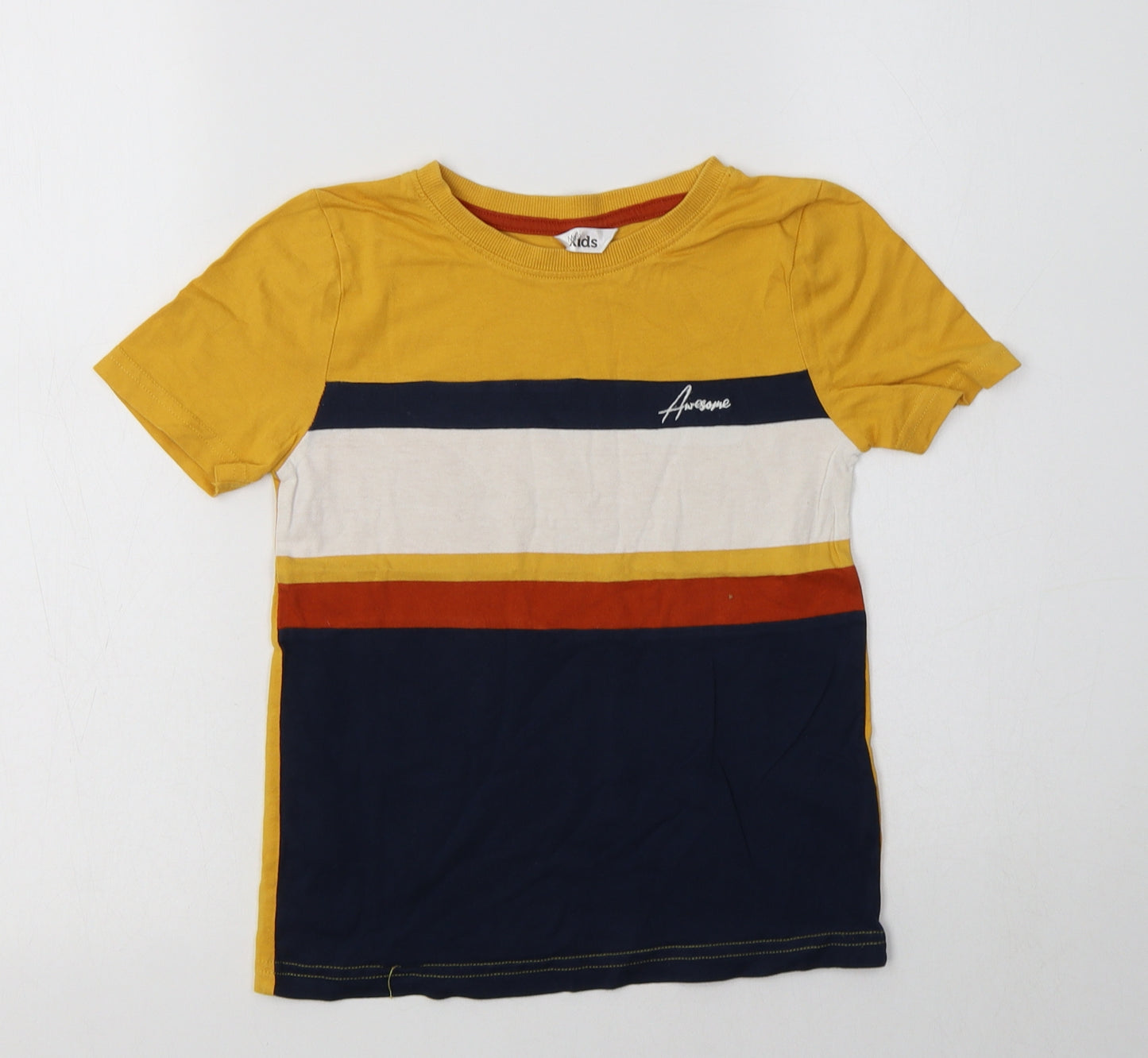 M&Co Boys Yellow Striped Cotton Basic T-Shirt Size 6-7 Years Crew Neck
