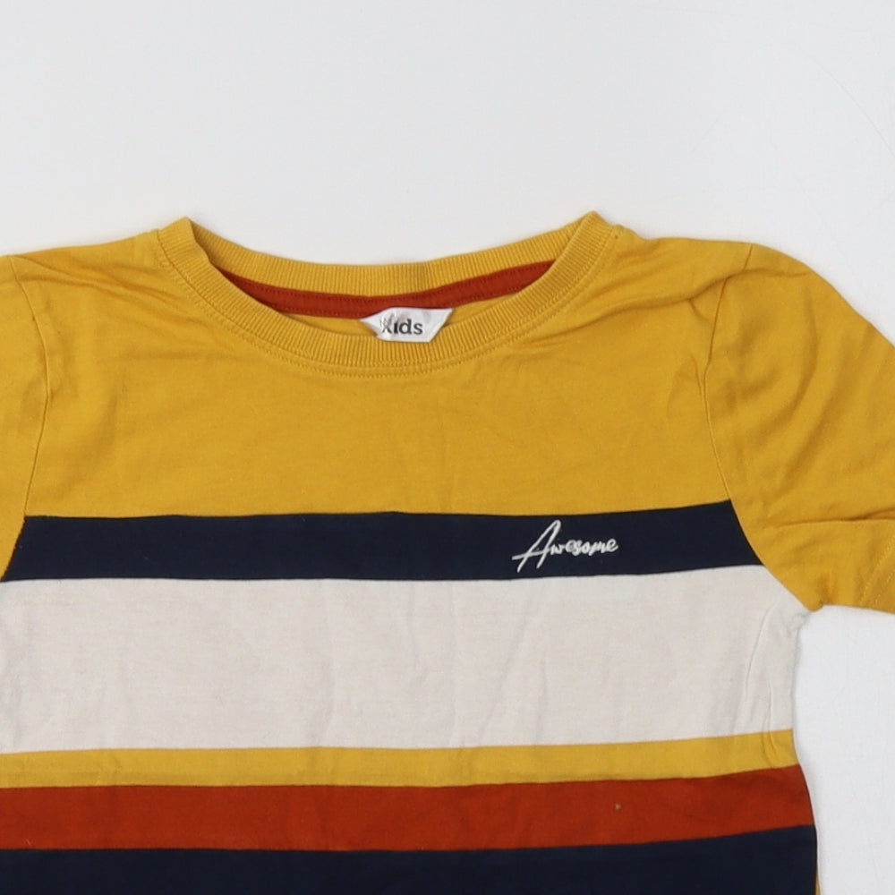 M&Co Boys Yellow Striped Cotton Basic T-Shirt Size 6-7 Years Crew Neck