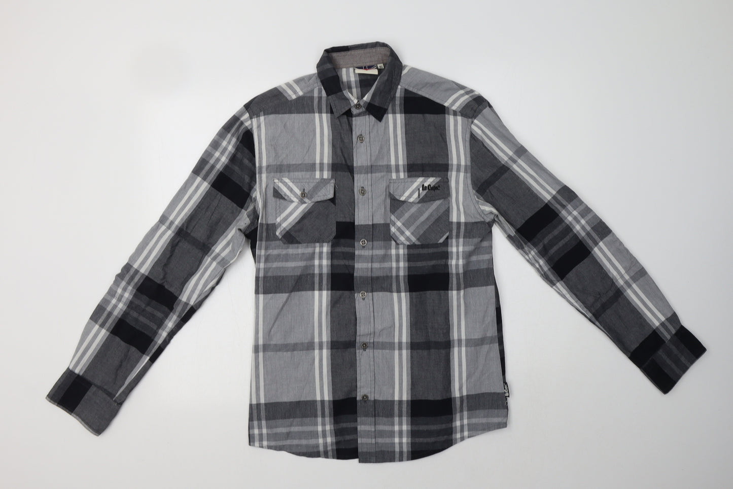 Lee Cooper Mens Grey Check Cotton  Button-Up Size XS Collared