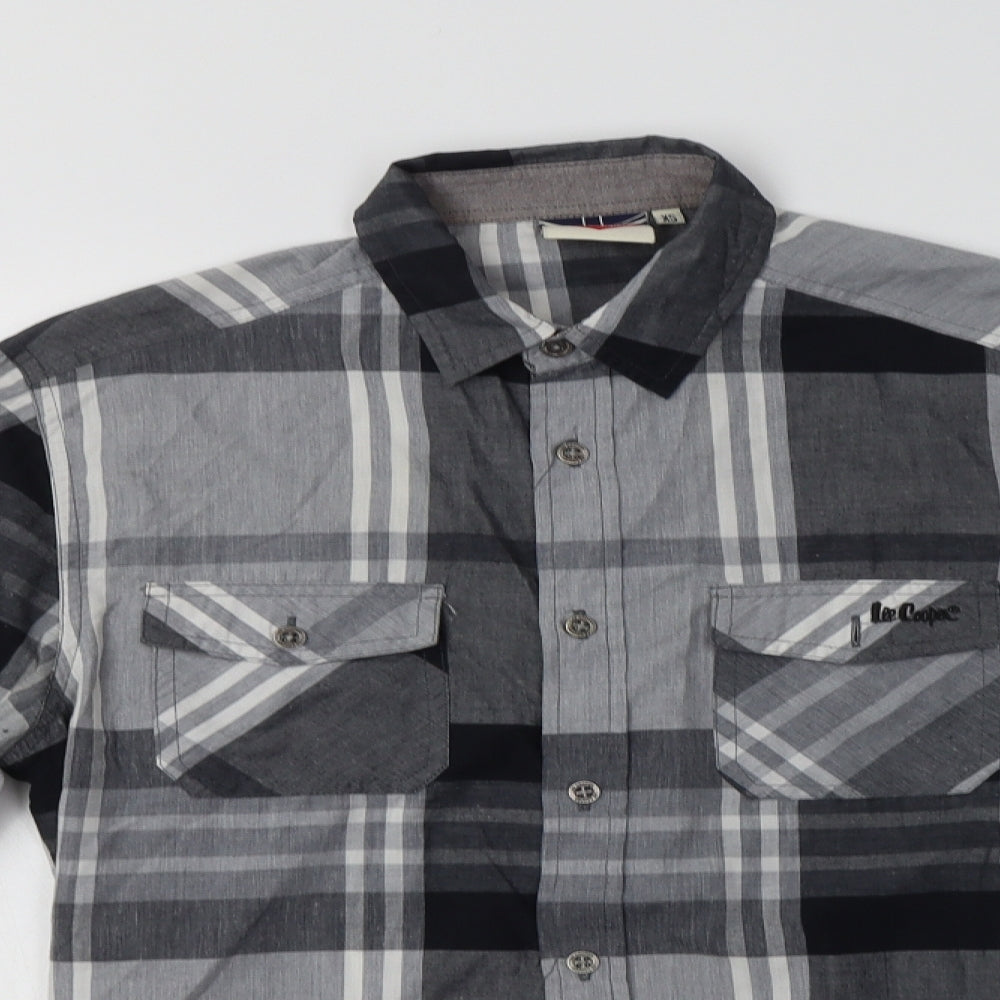 Lee Cooper Mens Grey Check Cotton  Button-Up Size XS Collared