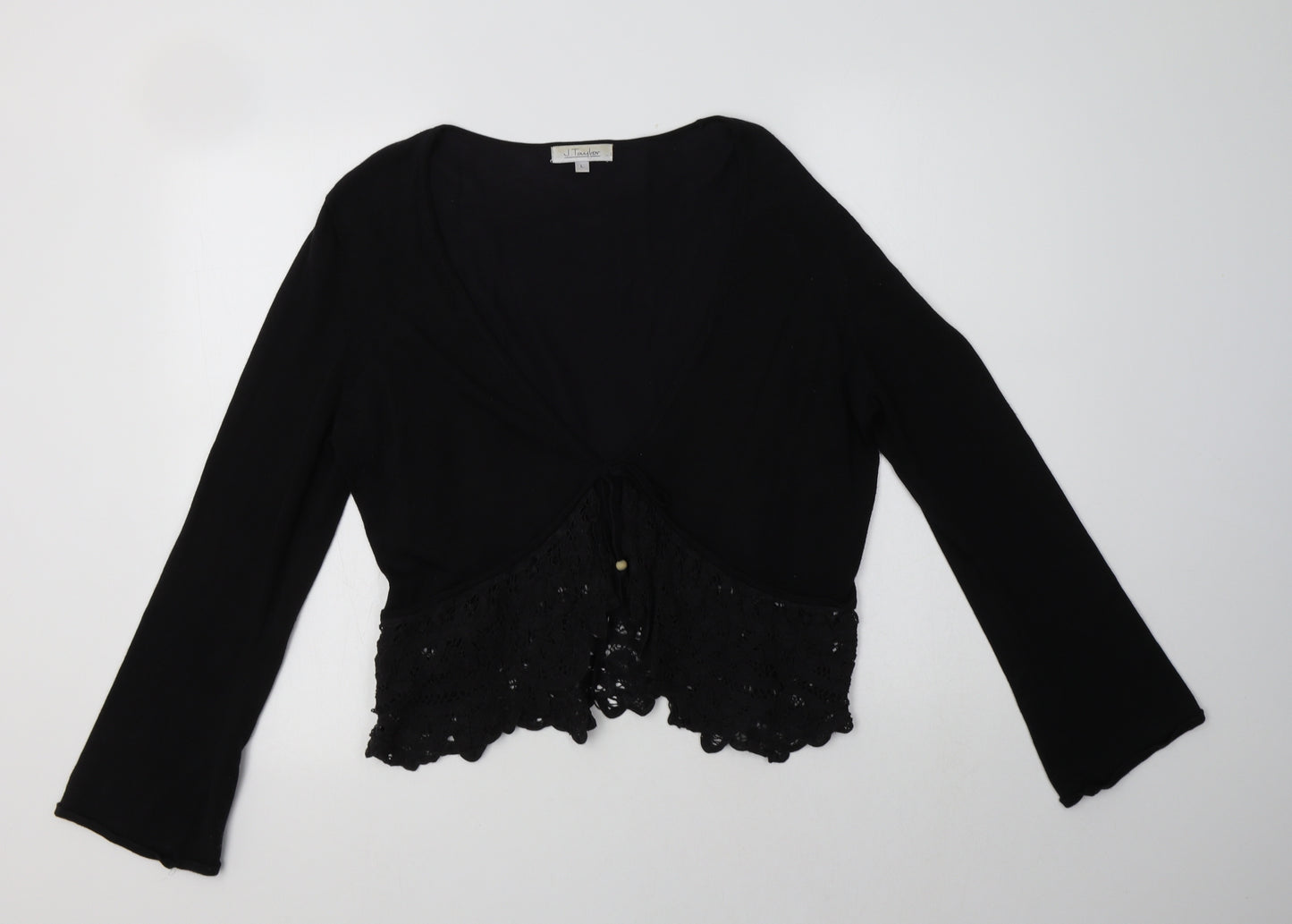 J. Taylor Womens Black V-Neck  Cotton Cardigan Jumper Size L   - Lace Detail