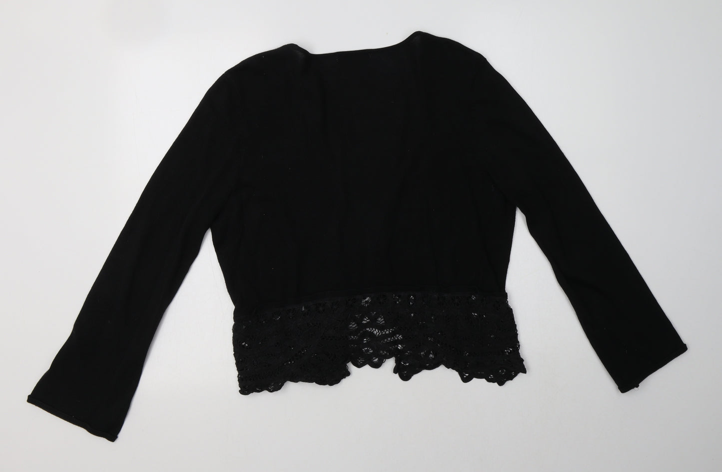 J. Taylor Womens Black V-Neck  Cotton Cardigan Jumper Size L   - Lace Detail