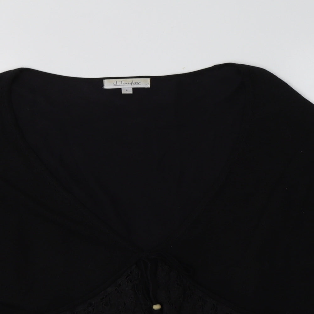 J. Taylor Womens Black V-Neck  Cotton Cardigan Jumper Size L   - Lace Detail