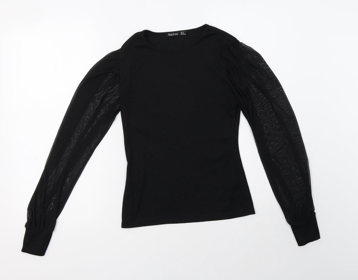 Boohoo Womens Black  Polyester Basic Blouse Size 10 Crew Neck