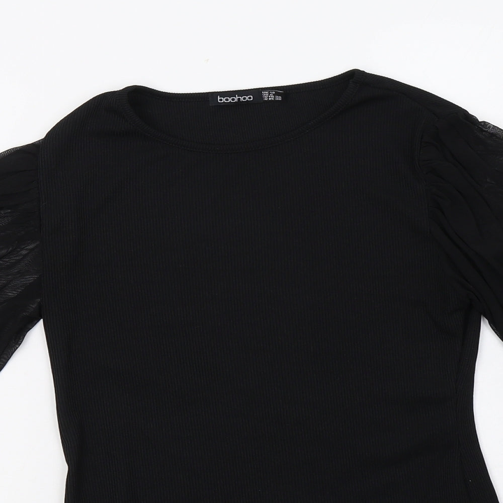 Boohoo Womens Black  Polyester Basic Blouse Size 10 Crew Neck