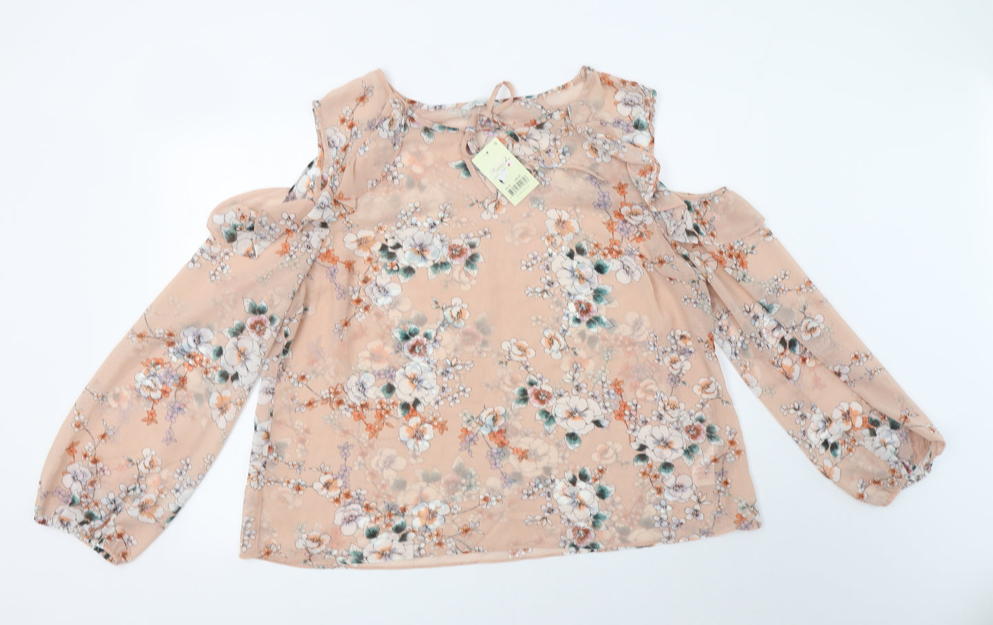 Peacocs Womens Beige Floral Polyester Basic Blouse Size 22 Round Neck - Cold Shoulder