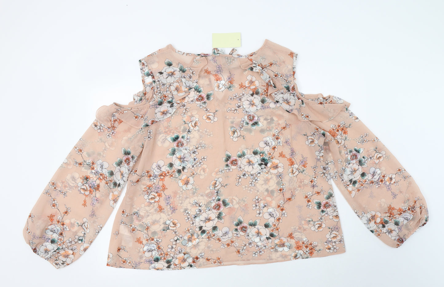 Peacocs Womens Beige Floral Polyester Basic Blouse Size 22 Round Neck - Cold Shoulder