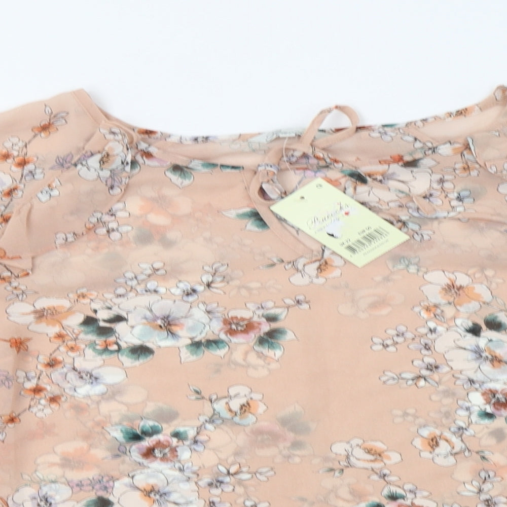 Peacocs Womens Beige Floral Polyester Basic Blouse Size 22 Round Neck - Cold Shoulder