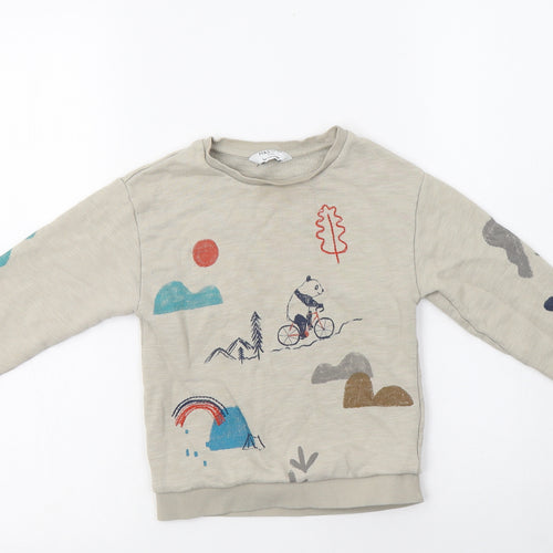 M&S Girls Beige Geometric Cotton Pullover Sweatshirt Size 4-5 Years   - Panda