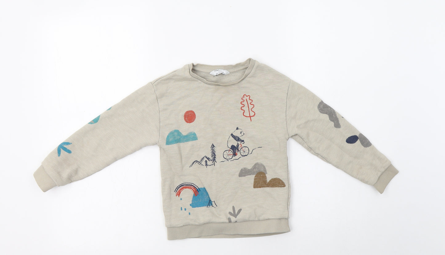 M&S Girls Beige Geometric Cotton Pullover Sweatshirt Size 4-5 Years   - Panda