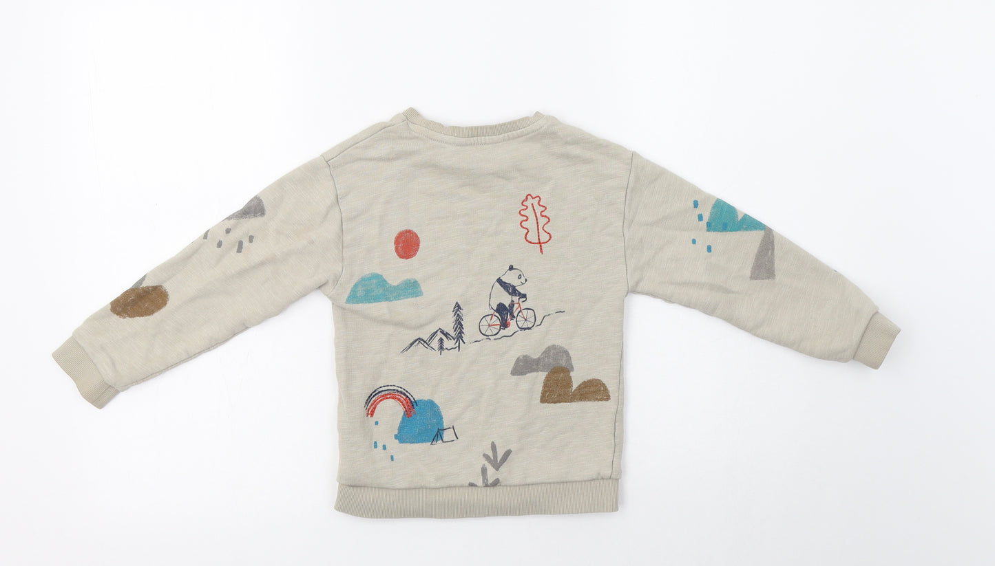 M&S Girls Beige Geometric Cotton Pullover Sweatshirt Size 4-5 Years   - Panda