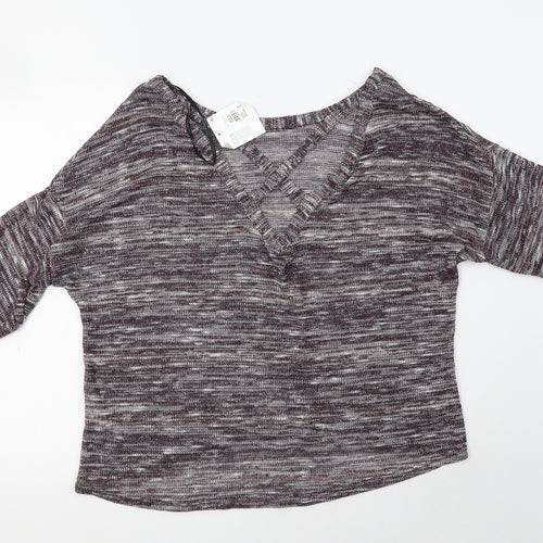 Primark Womens Purple Round Neck Striped Viscose Pullover Jumper Size 20