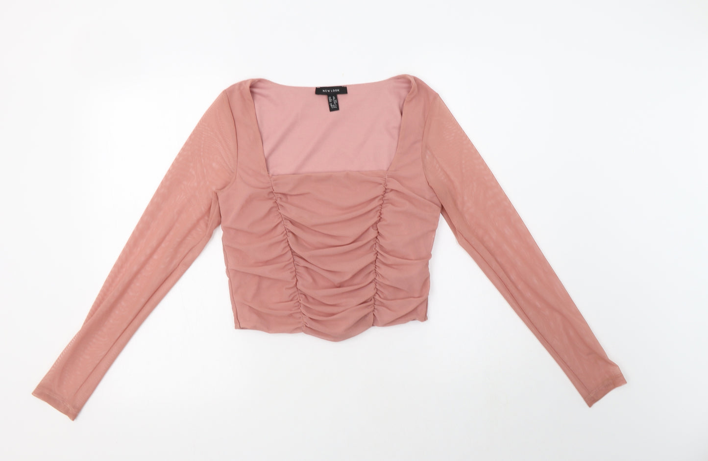New Look Womens Pink  Polyester Cropped Blouse Size 12 Square Neck - Ruched