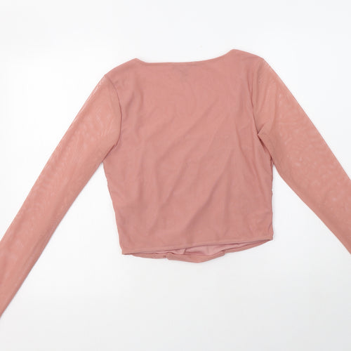 New Look Womens Pink  Polyester Cropped Blouse Size 12 Square Neck - Ruched