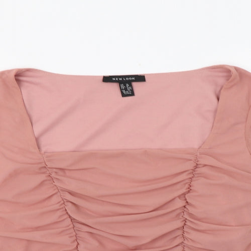 New Look Womens Pink  Polyester Cropped Blouse Size 12 Square Neck - Ruched