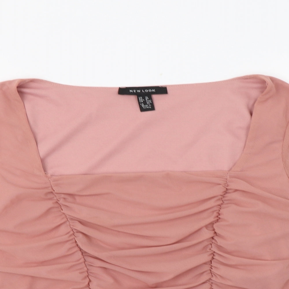 New Look Womens Pink  Polyester Cropped Blouse Size 12 Square Neck - Ruched