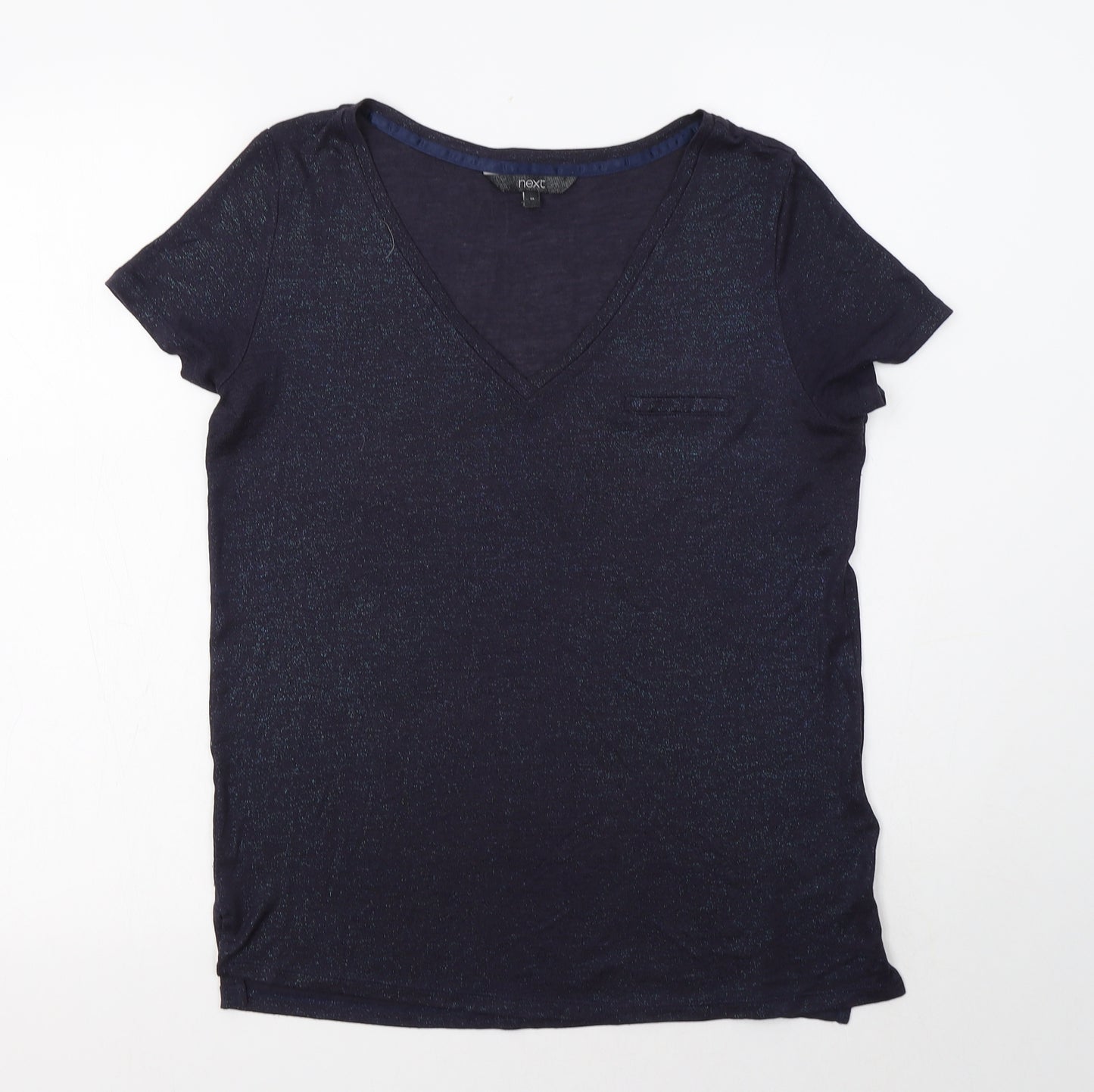 NEXT Womens Blue  Viscose Basic T-Shirt Size 10 V-Neck