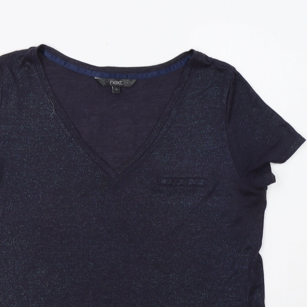 NEXT Womens Blue  Viscose Basic T-Shirt Size 10 V-Neck