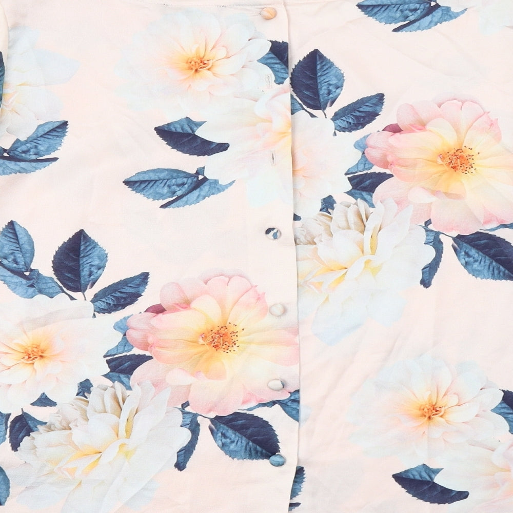 Preworn Womens Pink Floral Polyester Basic Blouse Size 14 Boat Neck