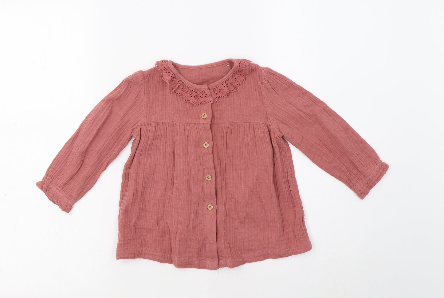 TU Baby Pink  Cotton Basic Blouse Size 12-18 Months Collared Button