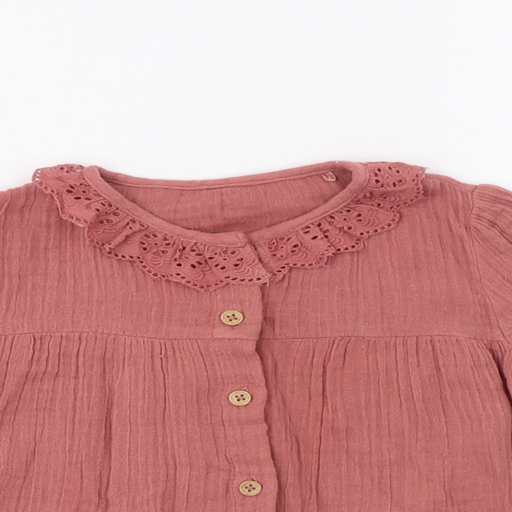 TU Baby Pink  Cotton Basic Blouse Size 12-18 Months Collared Button
