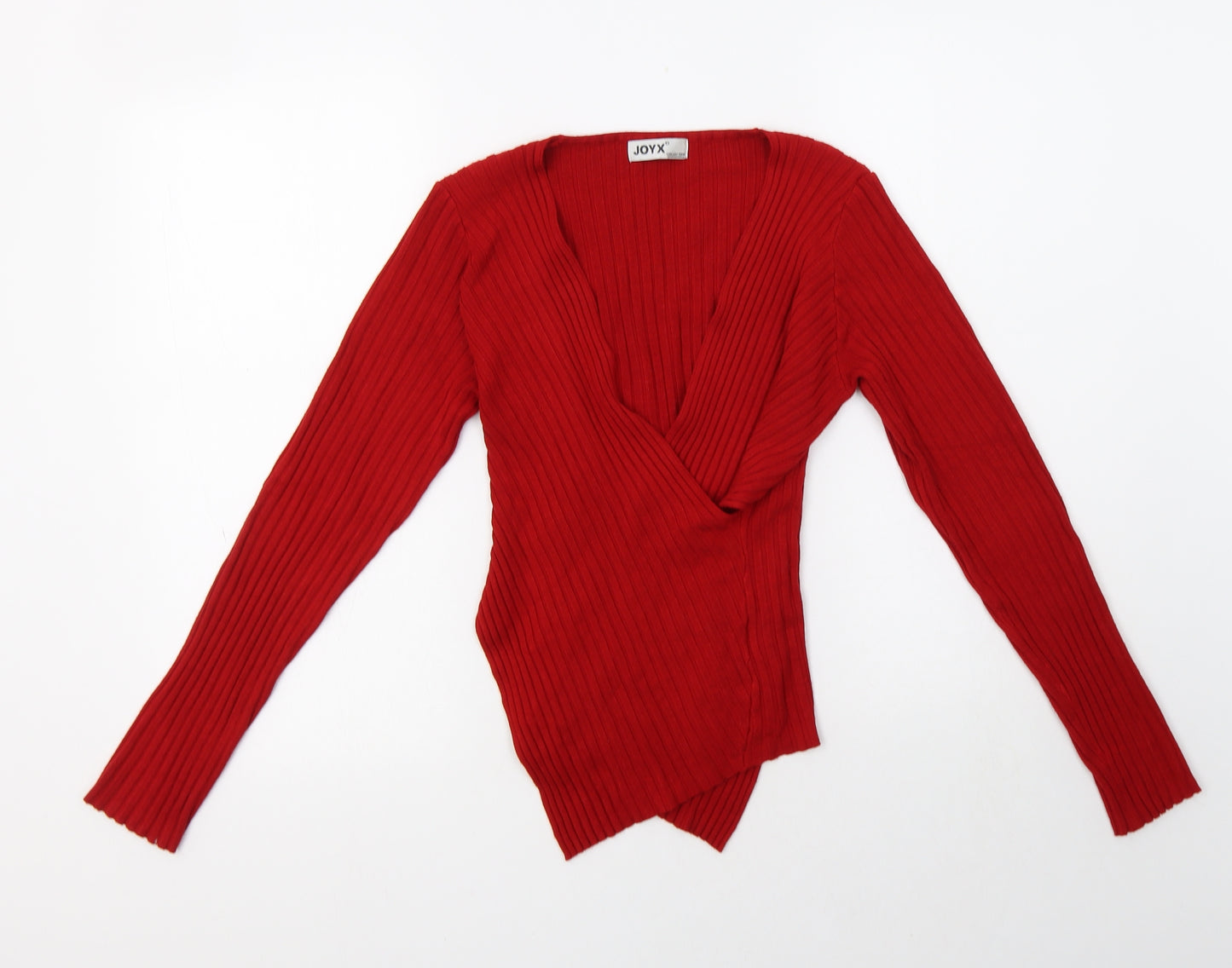 Joyx Womens Red V-Neck  Wool Pullover Jumper Size 10