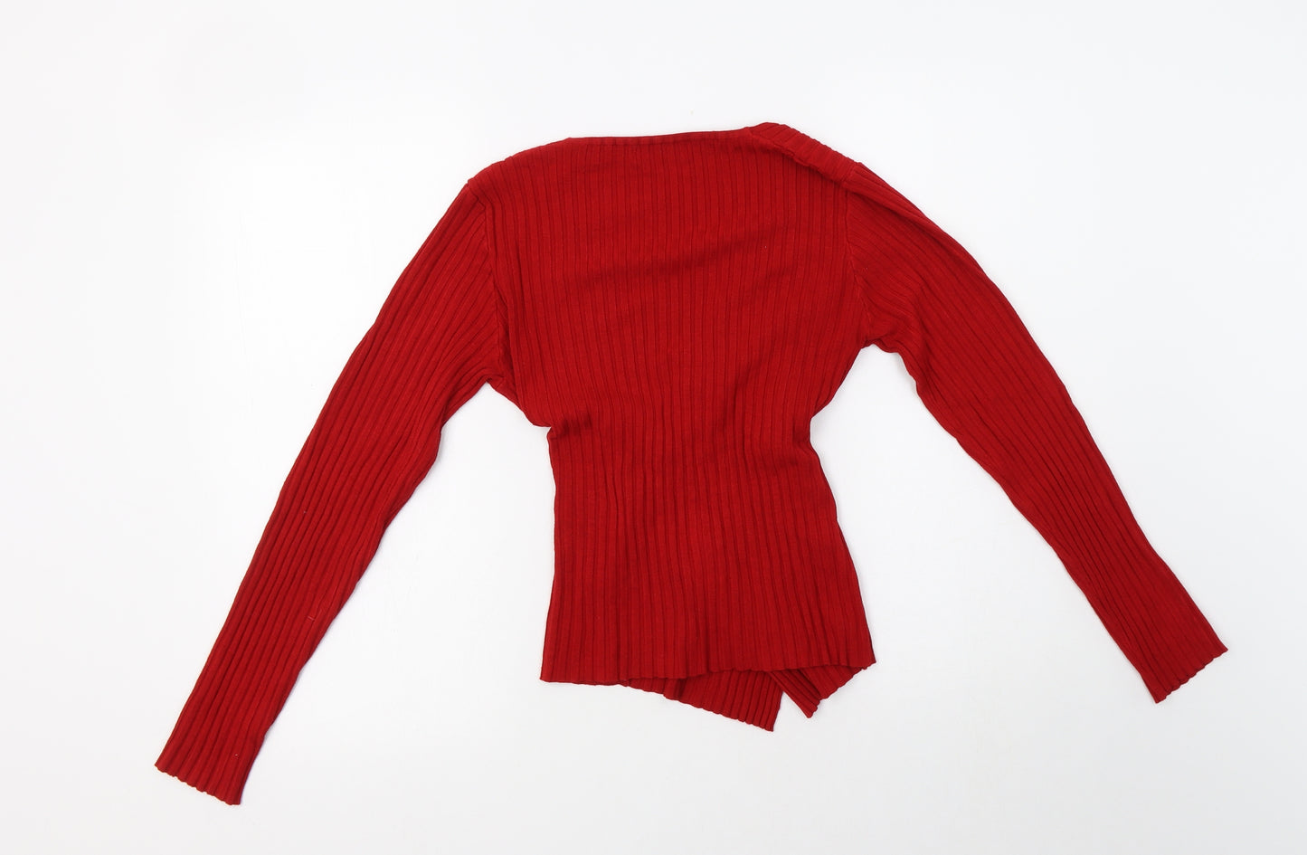 Joyx Womens Red V-Neck  Wool Pullover Jumper Size 10