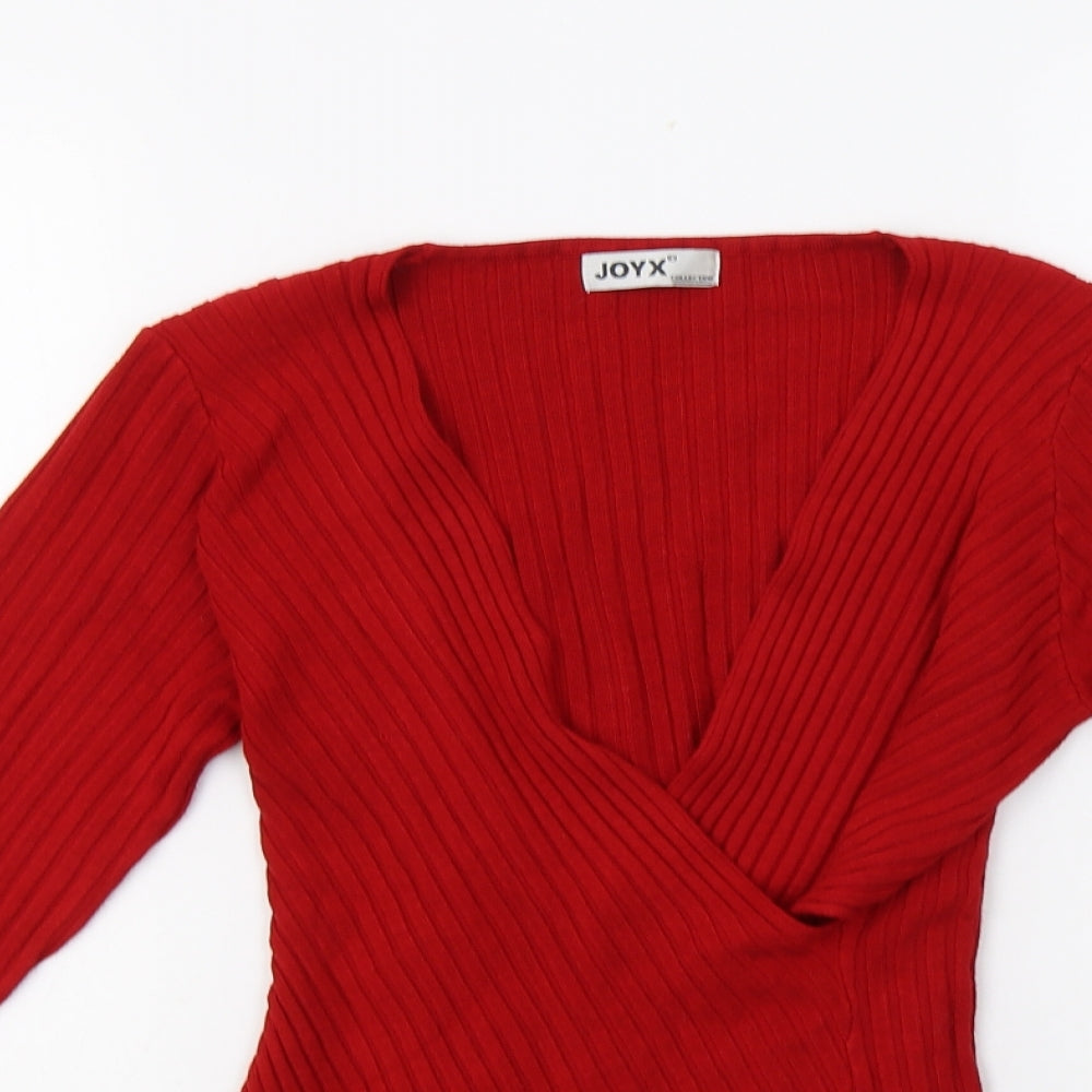 Joyx Womens Red V-Neck  Wool Pullover Jumper Size 10