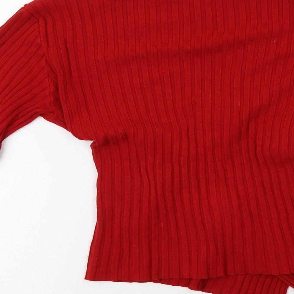 Joyx Womens Red V-Neck  Wool Pullover Jumper Size 10