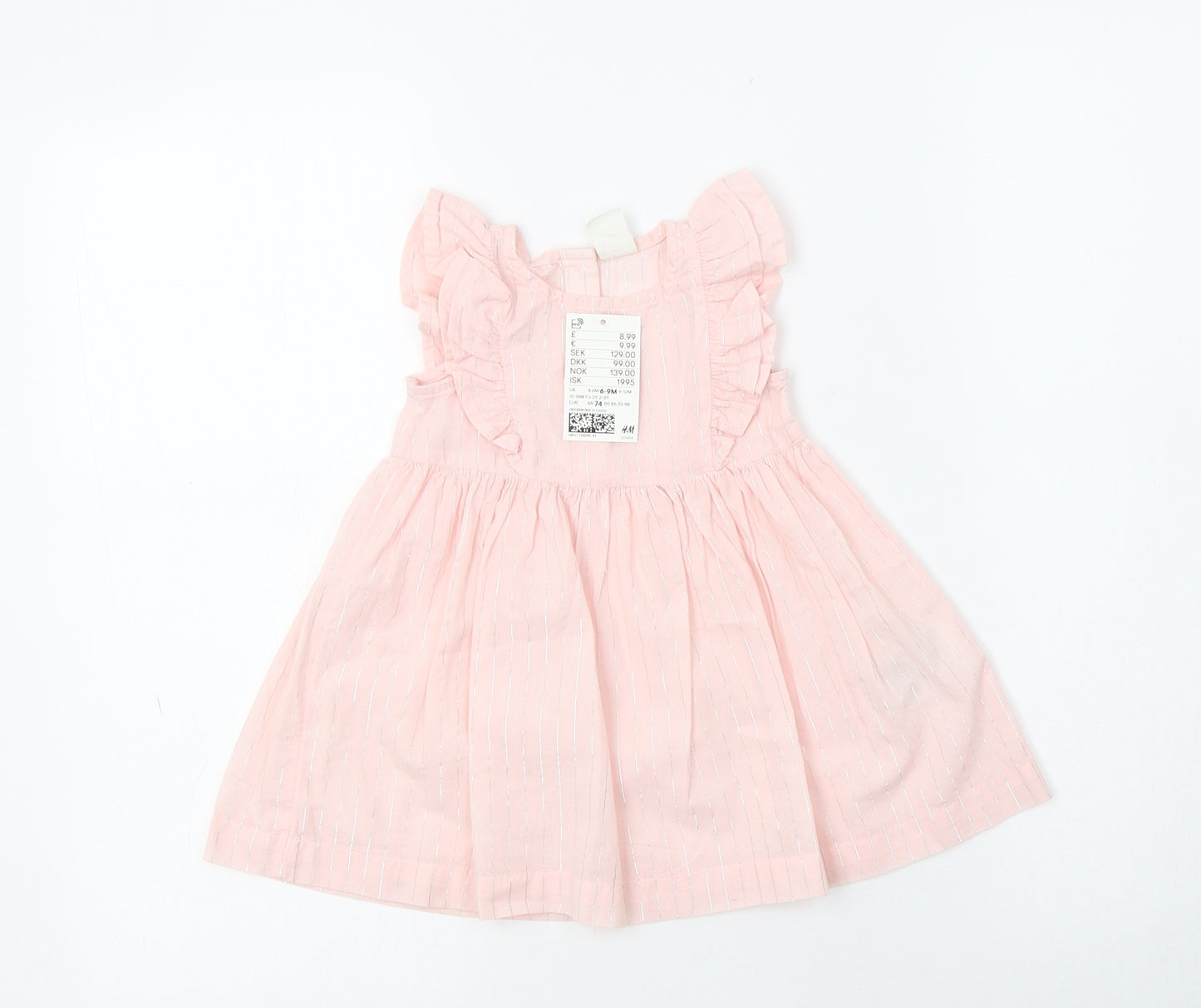 H&M Baby Pink Striped Cotton A-Line  Size 6-9 Months  Round Neck Button