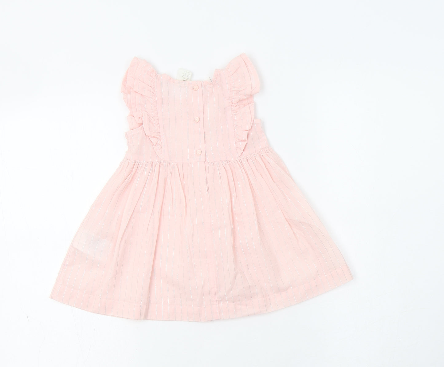 H&M Baby Pink Striped Cotton A-Line  Size 6-9 Months  Round Neck Button