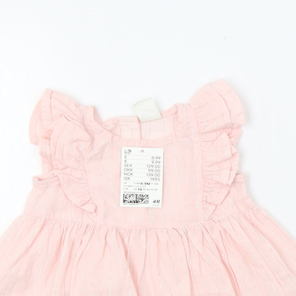 H&M Baby Pink Striped Cotton A-Line  Size 6-9 Months  Round Neck Button