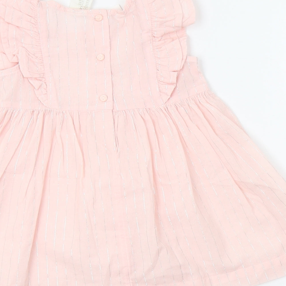 H&M Baby Pink Striped Cotton A-Line  Size 6-9 Months  Round Neck Button