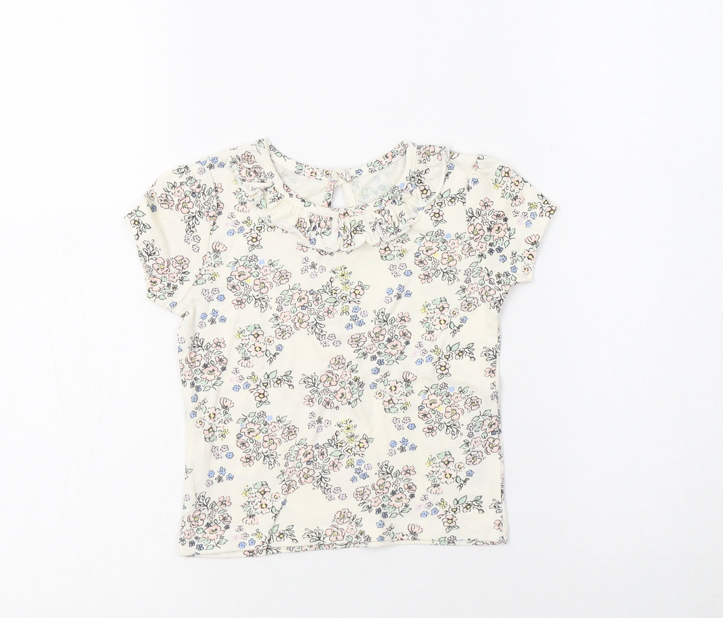 Primark Baby Ivory Floral Cotton Basic T-Shirt Size 12-18 Months Crew Neck