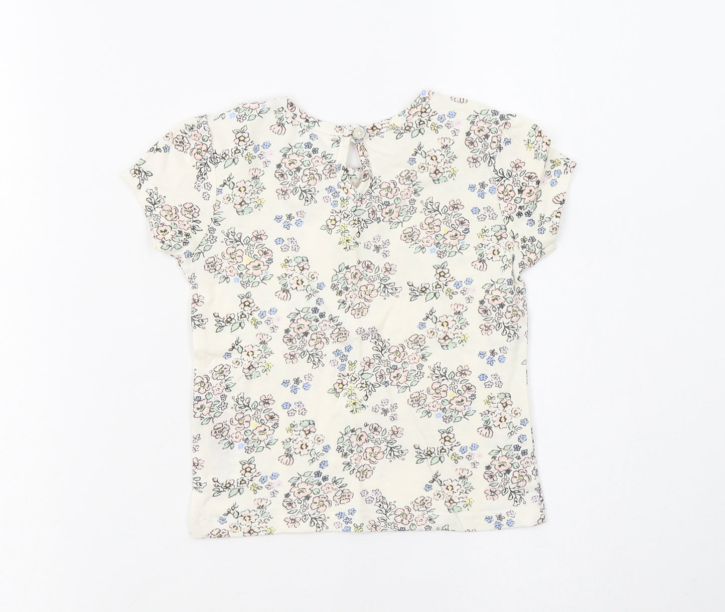 Primark Baby Ivory Floral Cotton Basic T-Shirt Size 12-18 Months Crew Neck